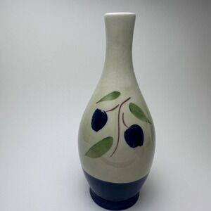 Ceramica AM Italy Hand Decorated Olive Branch Ceramic Vase Blue Cream 10 Inch